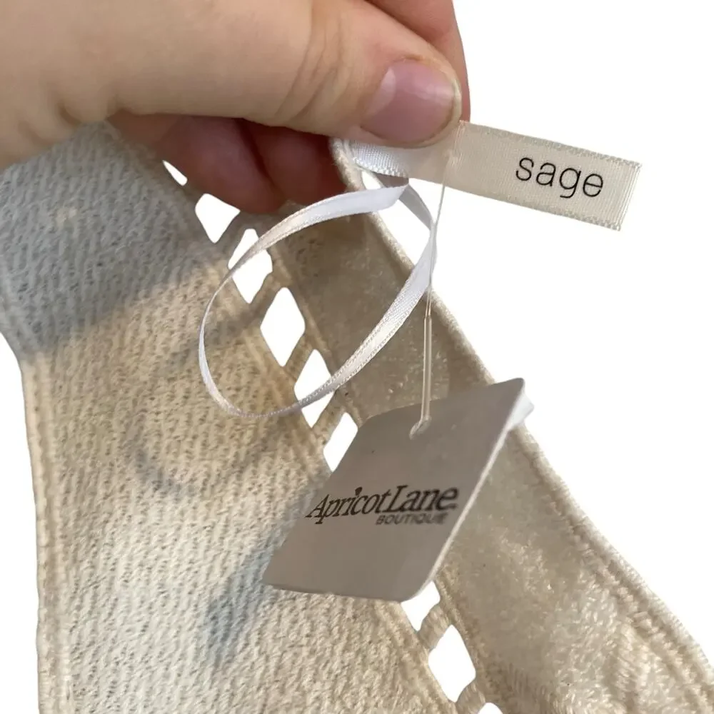 NWT Sage Boho Open Lace Front Ruffle Peasant Coquette Cream Gray Top Size Small - Picture 5 of 16